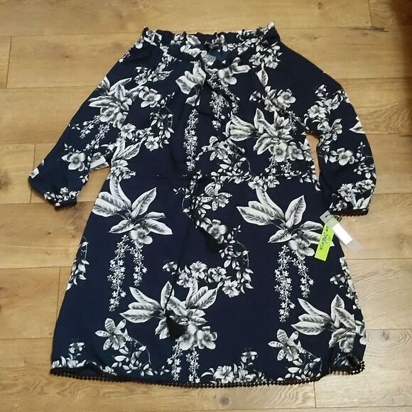 Sam Edelman Women's Navy Floral Printed Dress 8 NWT - Picture 3 of 7